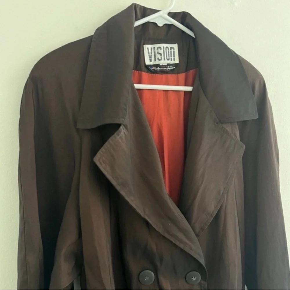 Vintage 80s Vision Brown Metallic Trench Waist Coat Large